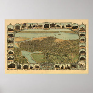 Oakland California 1900 Antike Panoramakarte Poster