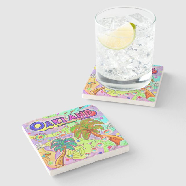 Oakland Ferien Ziel-Untersetzer Steinuntersetzer (Seitenansicht)