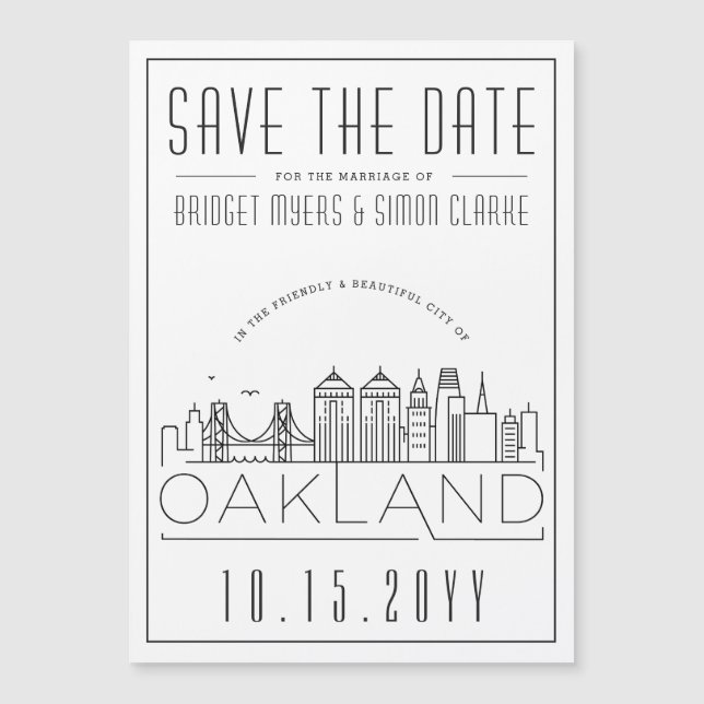 Oakland Wedding Stylized Skyline Save the Date Magneteinladung (Vorderseite)