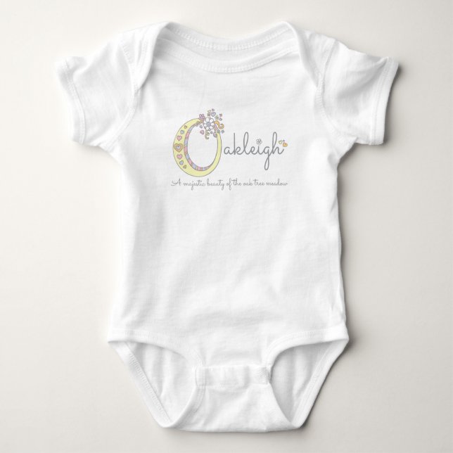 Oakleigh Girls Name bedeutet O-Monogramm Herz Baby Strampler (Vorderseite)