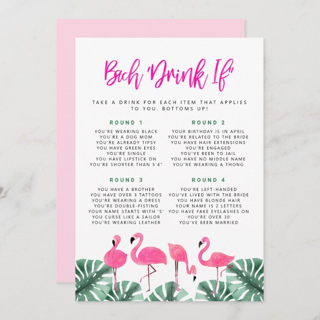 OAKLEY Flamingo Hot Pink Bachelorette Drink wenn i Einladung (Vorne/Hinten)