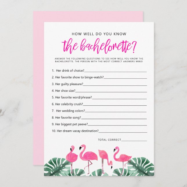 OAKLEY Flamingo Hot Pink Wie gut kennen Sie Spiel Einladung (Vorne/Hinten)