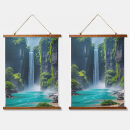 Oasis Cascade - Exotischer Wasserfall Wandteppich Mit Holzrahmen