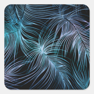 Oasis Wild Blätter Midnight Blue Design Quadratischer Aufkleber
