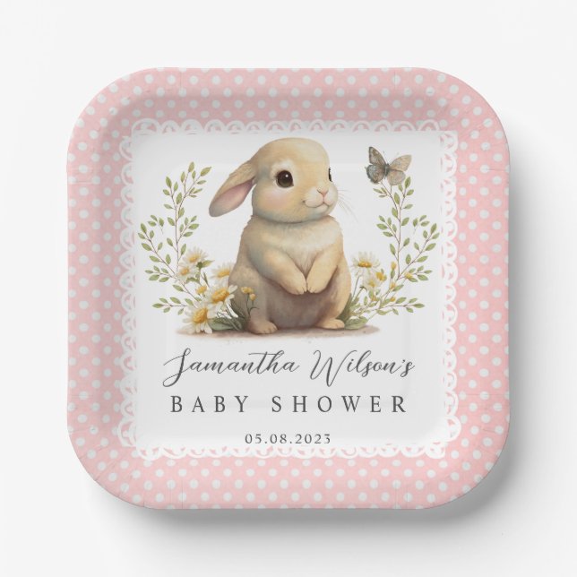 Oaster Oh Baby Bunny Spring Girl Babydusche Pappteller (Vorderseite)