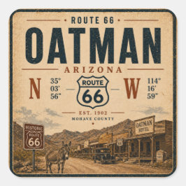 Oatman Arizona Koordinaten Vintage Art Quadratischer Aufkleber