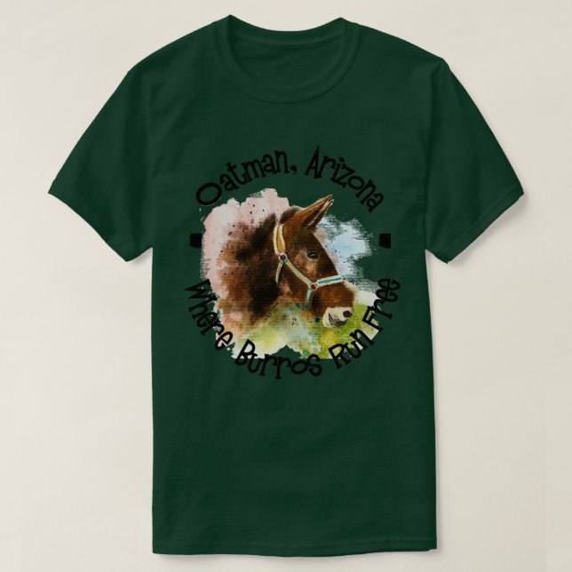 Oatman Arizona, wo Burros frei laufen T-Shirt (Design vorne)