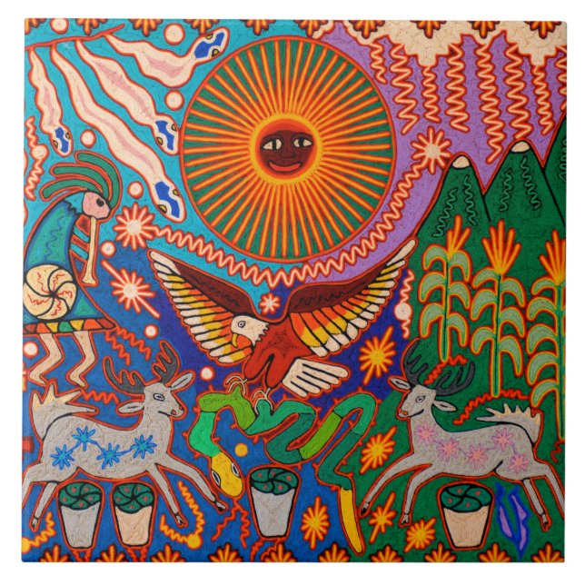 Oaxaca Mexico Maya Tribal Art Boho Reisen Fliese (Vorderseite)