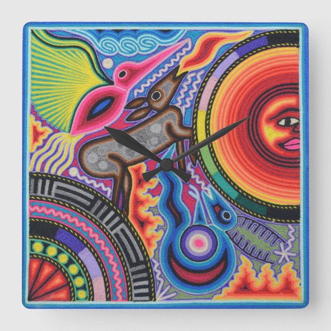 Oaxaca Mexico Maya Tribal Art Boho Reisen Quadratische Wanduhr (Vorderseite)