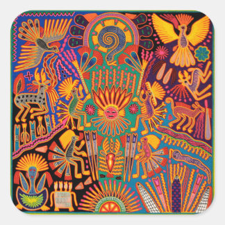 Oaxaca Mexico Maya Tribal Art Boho Reisen Quadratischer Aufkleber
