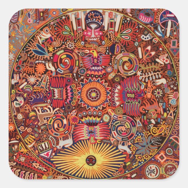 Oaxaca Mexico Maya Tribal Art Boho Reisen Quadratischer Aufkleber (Vorderseite)