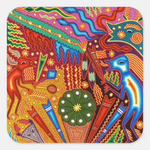 Oaxaca Mexico Maya Tribal Art Boho Reisen Quadratischer Aufkleber