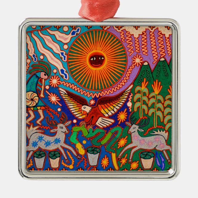 Oaxaca Mexico Maya Tribal Art Boho Reisen Silbernes Ornament (Vorne)