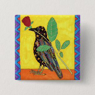 Oaxacan Crow mit Rote Rose Button