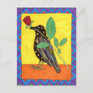 Oaxacan Crow mit Rote Rose Postkarte