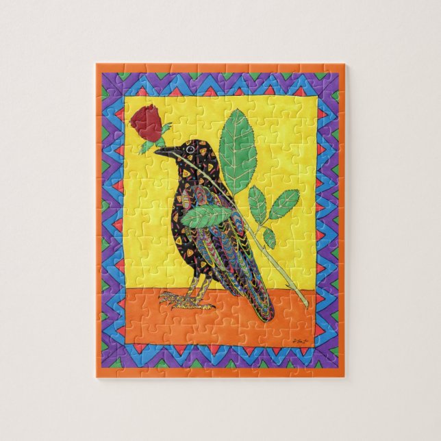 Oaxacan Crow & Rose Mexikanische Volkskunst Puzzle (Vertikal)