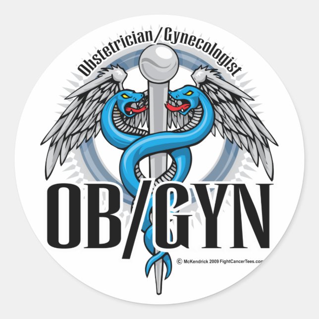 OB/GYN Blue Caduceus Runder Aufkleber (Vorderseite)