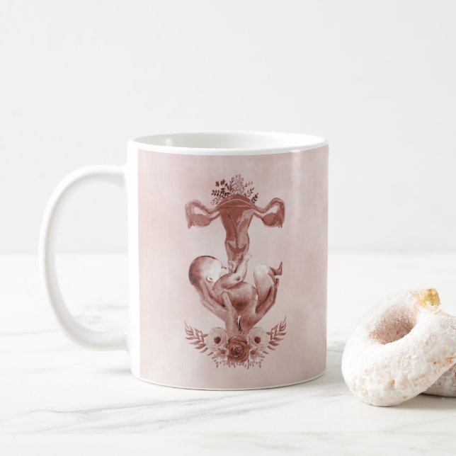 Ob/Gyn Midfrau Floral Kindgeburt Cervix Ovarien Kaffeetasse (Mit Donut)