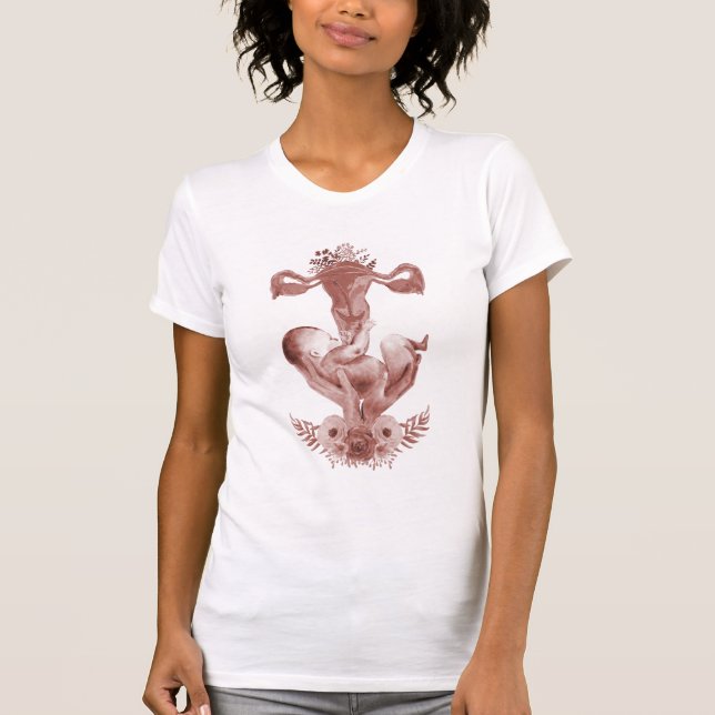 Ob/Gyn Midfrau Floral Kindgeburt Cervix Ovarien T-Shirt (Vorderseite)