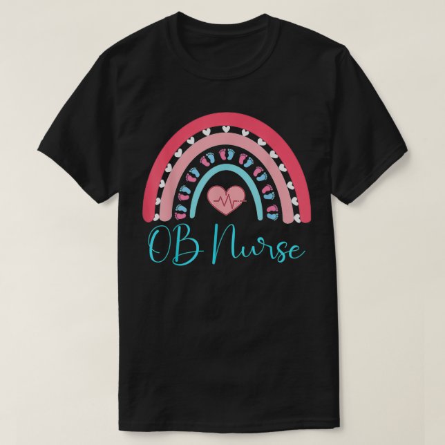 OB Nurse Rainbow Heart Baby Labour Delivery Obstet T-Shirt (Design vorne)