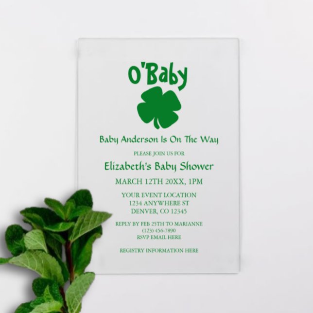 O'Baby St Patrick's Day Baby Shower Acryleinladungen (Von Creator hochgeladen)