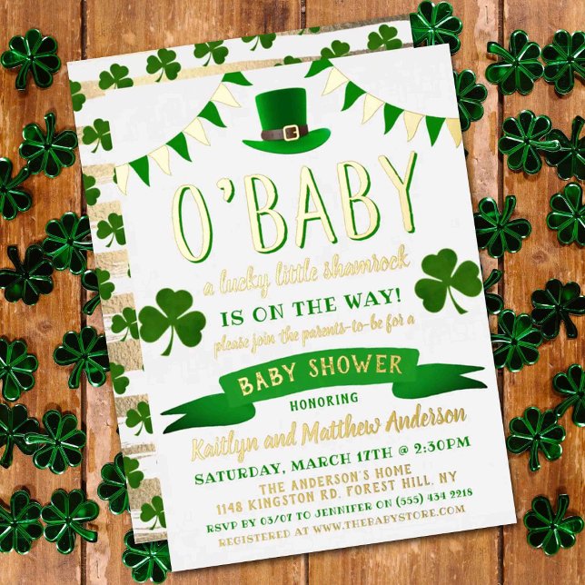 O'Baby St. Patrick's Day Baby Shower Real Folieneinladung (Von Creator hochgeladen)
