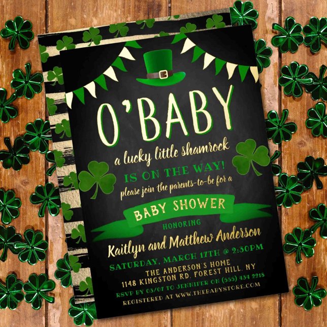 O'Baby St. Patrick's Day Baby Shower Real Folieneinladung (Von Creator hochgeladen)