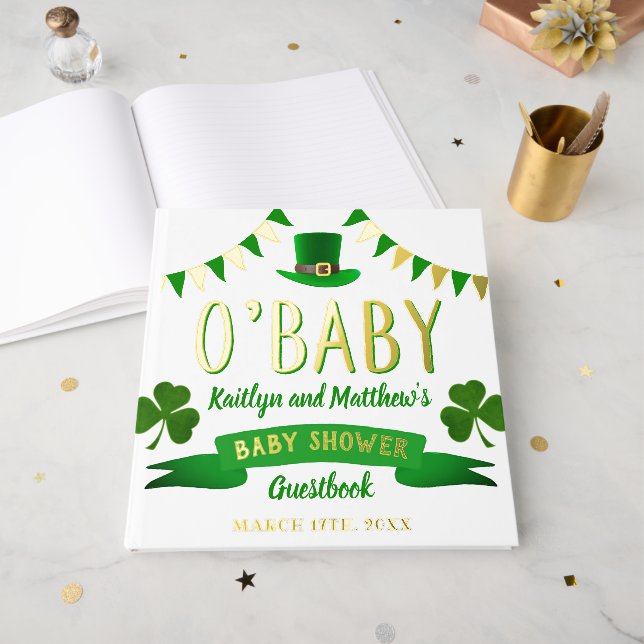 O'Baby St. Patrick's Day Baby Shower Real Gästebuch (Vorderseite Offen)