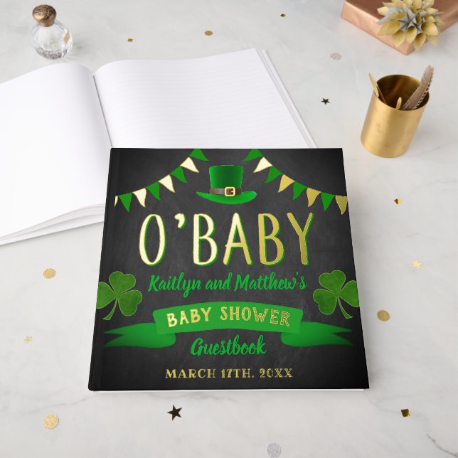 O'Baby St. Patrick's Day Baby Shower Real Gästebuch (Vorderseite Offen)