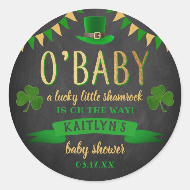 O'Baby St. Patrick's Day Baby Shower Runder Aufkleber (Vorderseite)