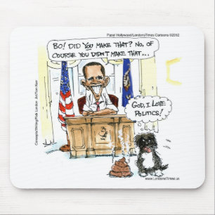 Obama & Bo Satirealer Cartoon schenkt T-Shirts und Mousepad