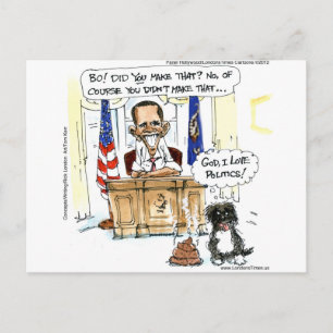 Obama & Bo Satirealer Cartoon schenkt T-Shirts und Postkarte