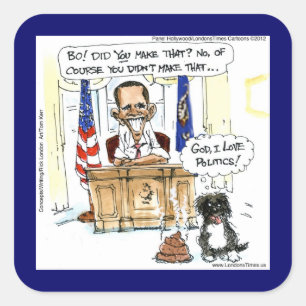 Obama & Bo Satirealer Cartoon schenkt T-Shirts und Quadratischer Aufkleber