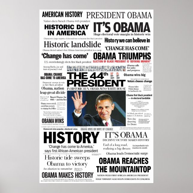 Obama: Das 44. Headline Collage Poster von Präside (Vorne)