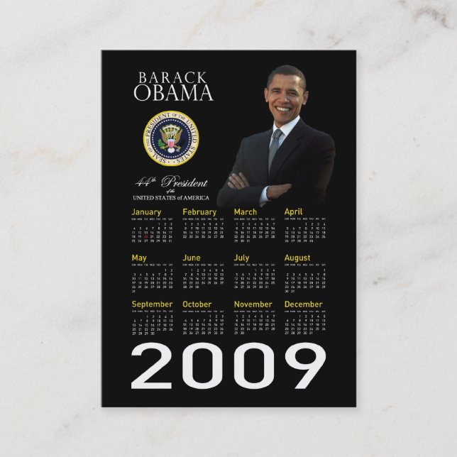 Obama-Einweihungpromo-Taschen-Kalender 2009 Visitenkarte (Vorderseite)