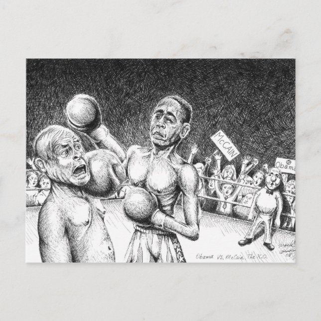 Obama gegen McCain, den K.O. Postkarte (Vorderseite)
