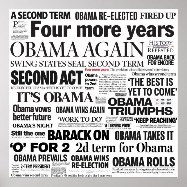 Obama gewinnt 2012 Newspaper Headline Collage Post Poster (Vorne)