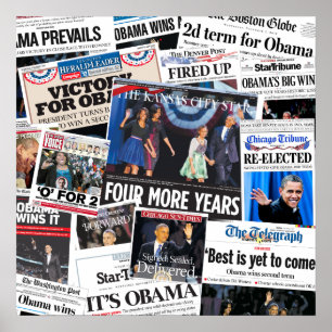 Obama gewinnt Front Page-Zeitungs-Collage 2012 Poster