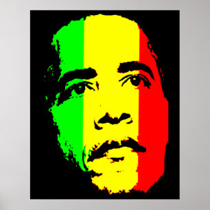 Obama Green Gold und Red Face Poster