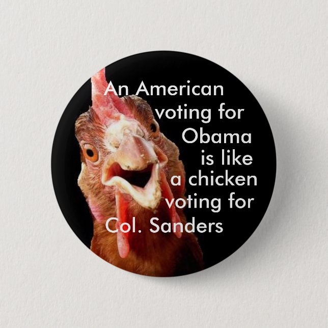 Obama-Huhn-Oberst Sanders Button (Vorderseite)