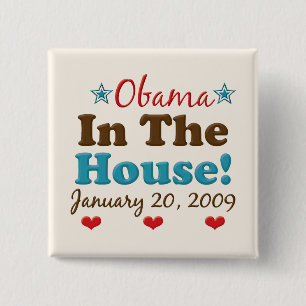 Obama im Haus-Quadrat-Knopf Button