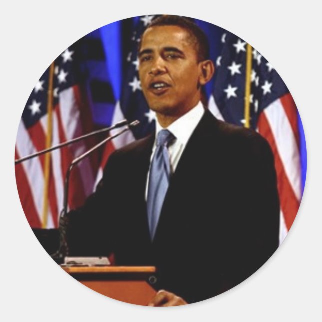 Obama mit Flaggen Runder Aufkleber (Vorderseite)