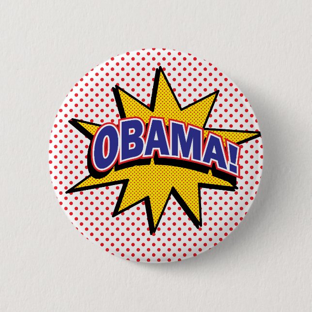 OBAMA! Retro Comic-Halbtondruck Button (Vorderseite)