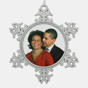 OBAMA- SNOWFLAKE ORNANAMENT SCHNEEFLOCKEN Zinn-Ornament