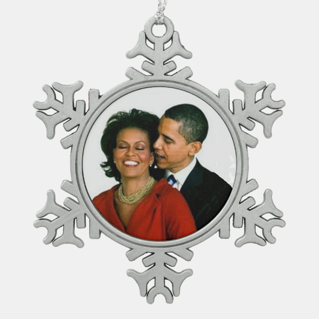 OBAMA- SNOWFLAKE ORNANAMENT SCHNEEFLOCKEN Zinn-Ornament (Vorderseite)
