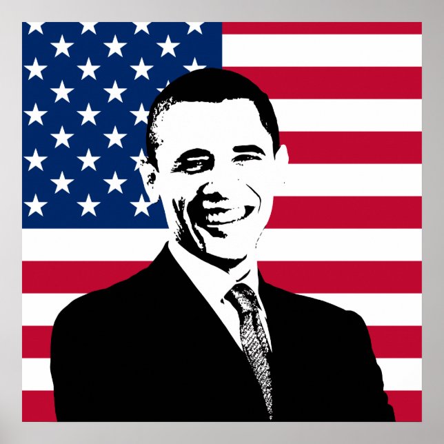 Obama und die amerikanische Flagge Poster (Vorne)