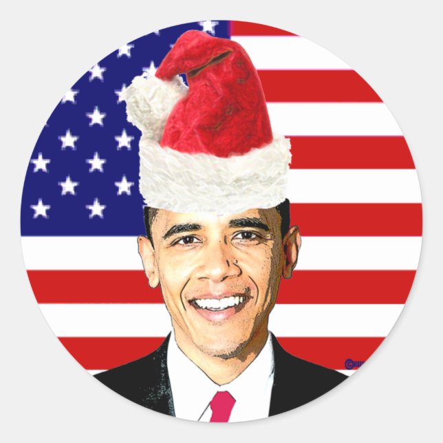 Obama Weihnachtsaufkleber Runder Aufkleber (Vorderseite)