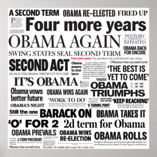 Obama-Wiederwahl-Schlagzeilen-Plakat Poster