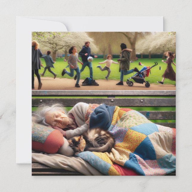 Obdachlose Lady Napping auf einer Parkbank (Vorderseite)