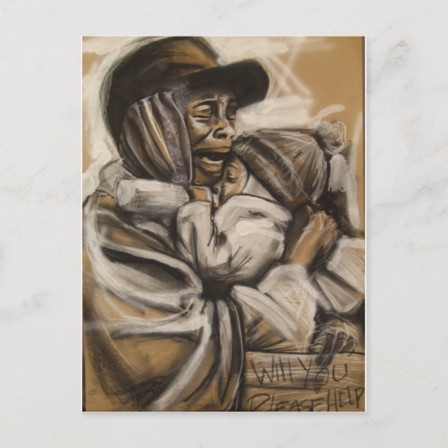 Obdachlose Mutter und Kind Postkarte (Vorderseite)